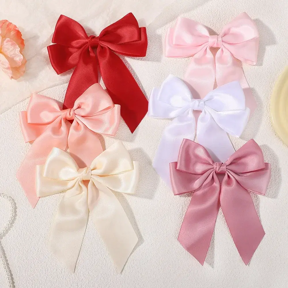RAINBOW BOWS 4.92in Ribbon Bowknot Hair Ponytail Clip for Girl Hairpin Solid Color Hairgripe Boutique Hair Accessories Wholesale