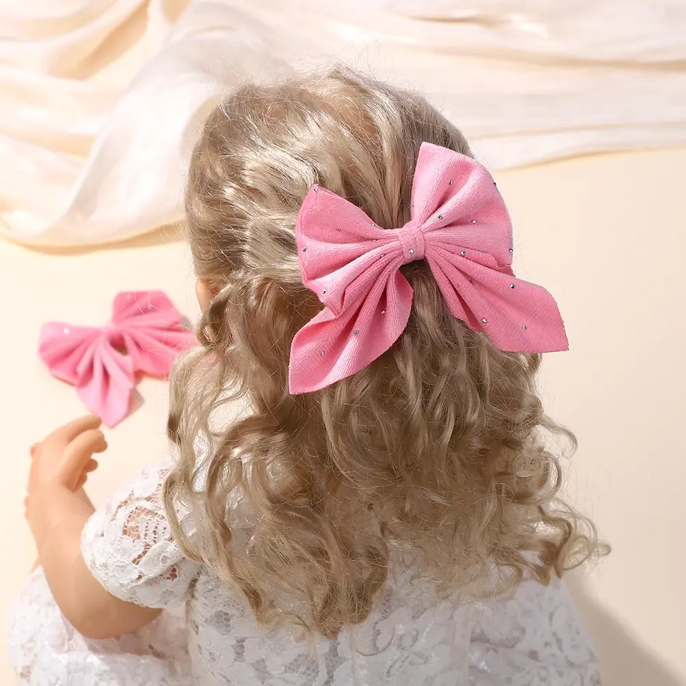 RAINBOW BOWS 2Pcs/lot Starry Dots Red Velvet Bow Hair Pins Hair Clips Kids Girls Barrettes Ponytail Holder Headwear Accessories