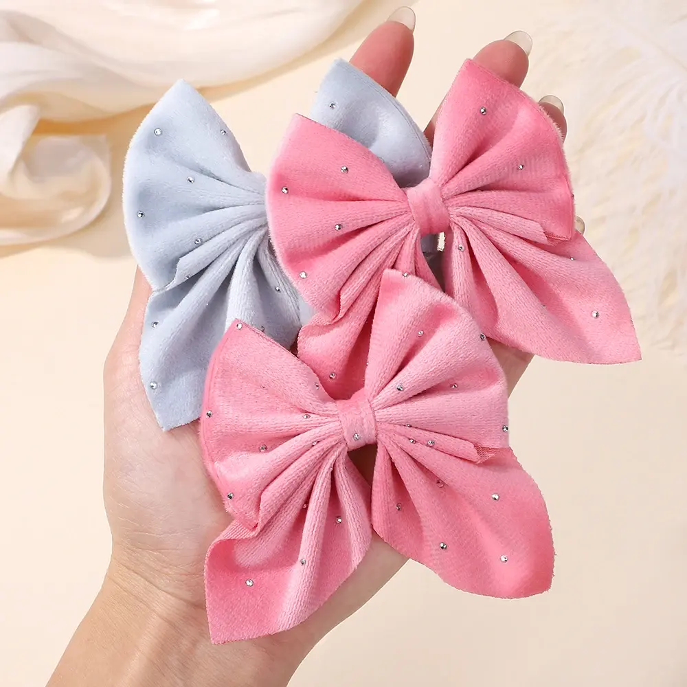 RAINBOW BOWS 2Pcs/lot Starry Dots Red Velvet Bow Hair Pins Hair Clips Kids Girls Barrettes Ponytail Holder Headwear Accessories