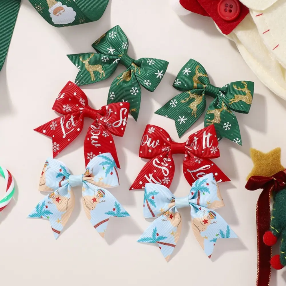RAINBOW BOWS 6Pcs/Set Christmas Bows Hair Clips Set Kids Girl Santa Claus Print Hairpins Dress Up Girls Hair Accessories Gifts