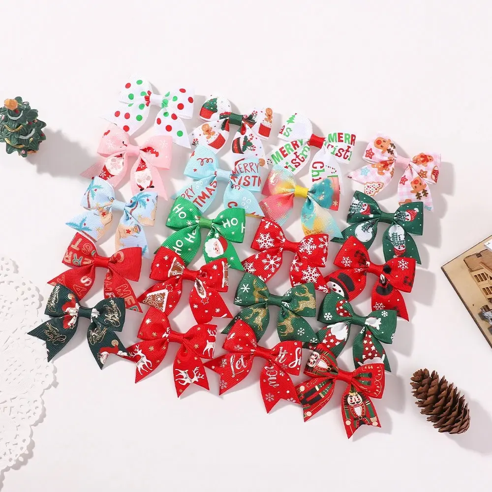 RAINBOW BOWS 6Pcs/Set Christmas Bows Hair Clips Set Kids Girl Santa Claus Print Hairpins Dress Up Girls Hair Accessories Gifts