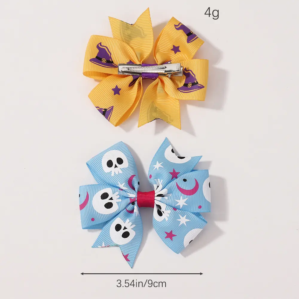 RAINBOW BOWS 4Pcs/set 3.5inch Cheer Bow Halloween Party Hair Clip Skull Witch Printed Hairgripes Boutique Halloween Headwear