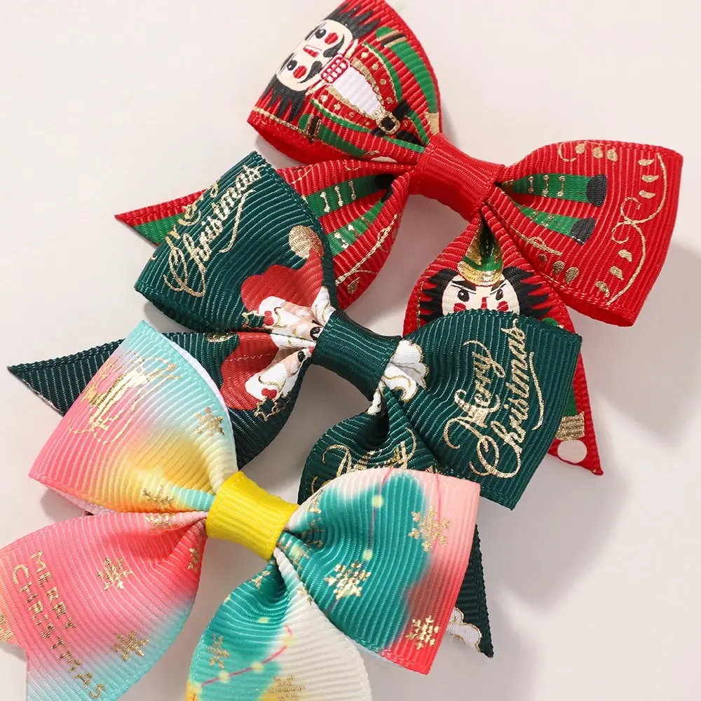RAINBOW BOWS 6Pcs/Set Christmas Bows Hair Clips Set Kids Girl Santa Claus Print Hairpins Dress Up Girls Hair Accessories Gifts