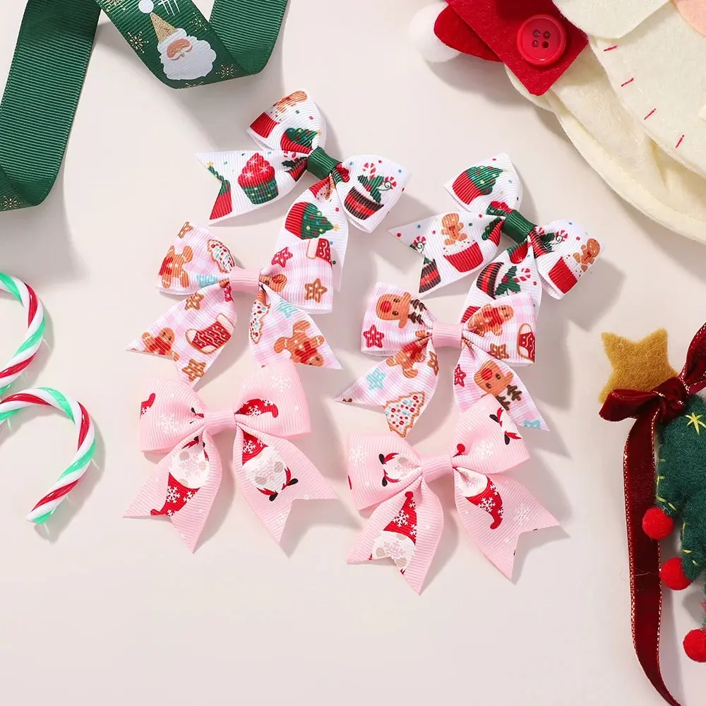 RAINBOW BOWS 6Pcs/Set Christmas Bows Hair Clips Set Kids Girl Santa Claus Print Hairpins Dress Up Girls Hair Accessories Gifts
