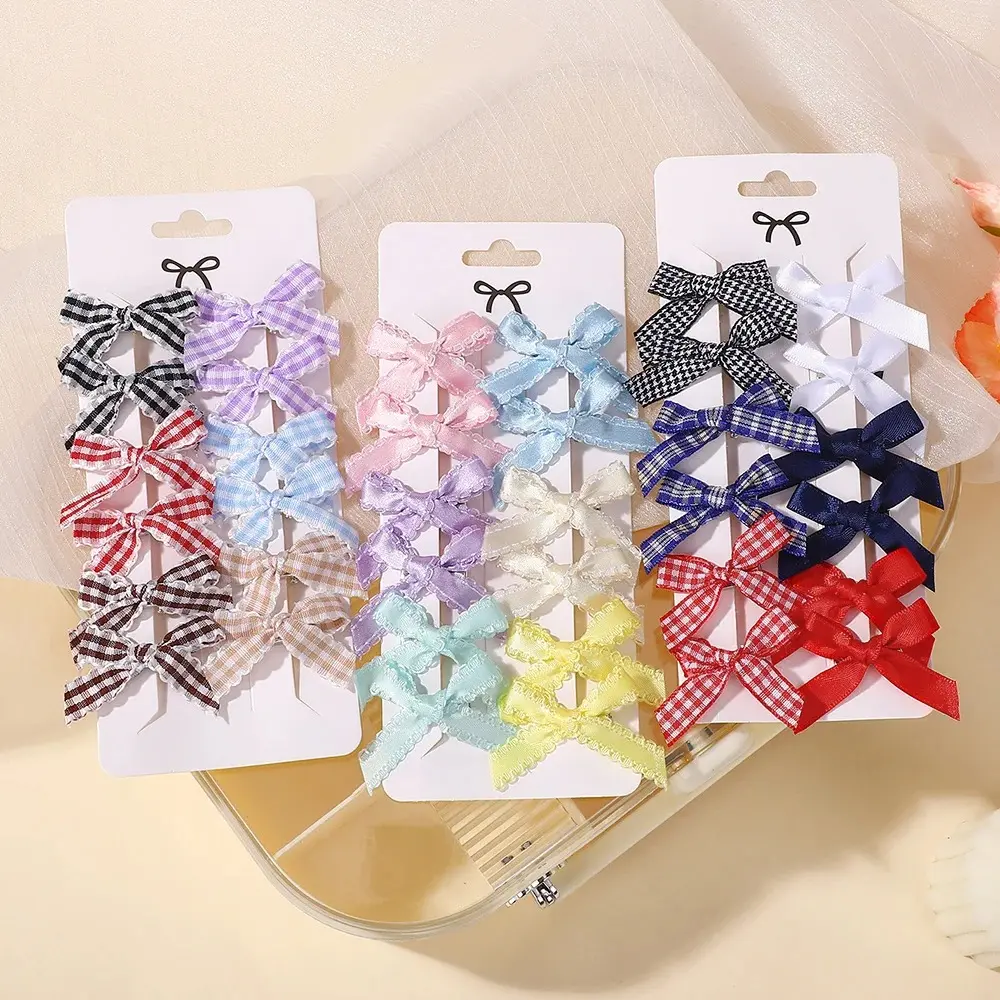 RAINBOW BOWS 12Pcs/set Ins Style Girls Mini Bowknot Hairclips Y2k Lace Side Ribbon Hairgripes Fashion Partry Dress Up for Head