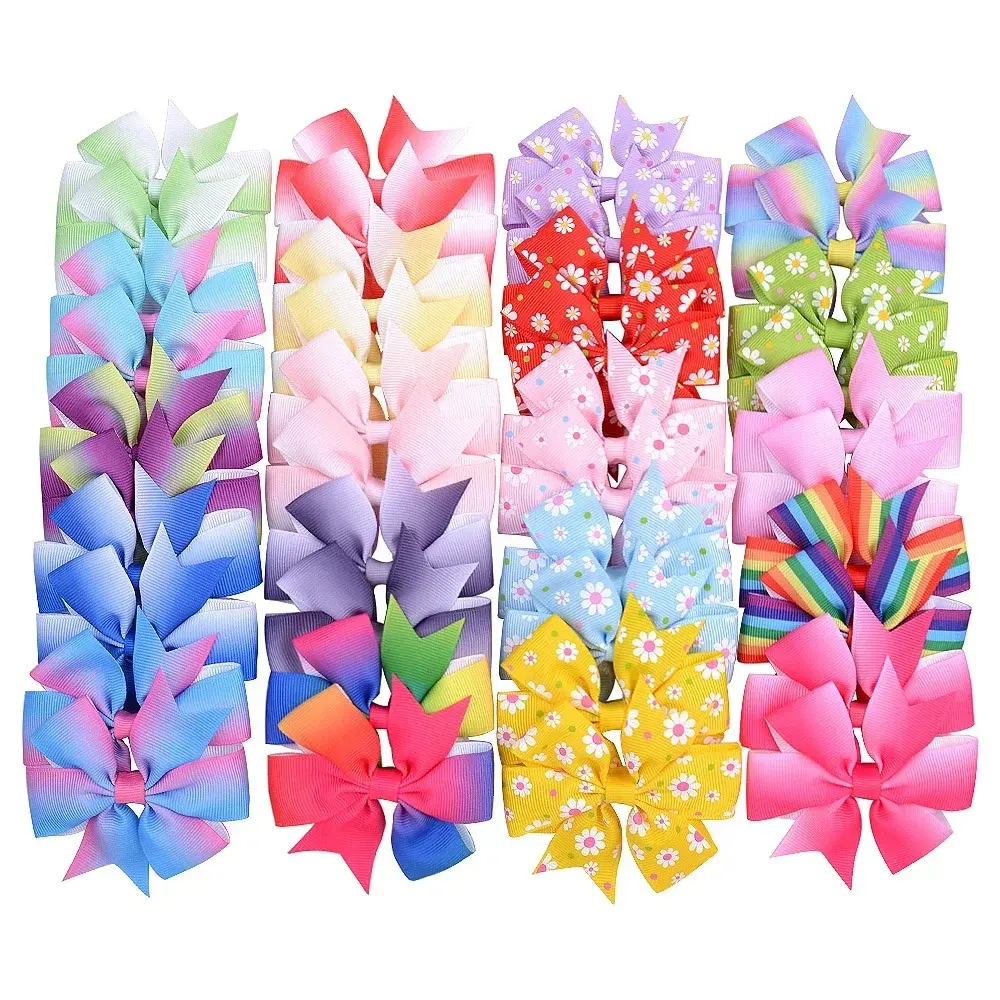 450Pcs 3.2 Inches Grosgrain Ribbon Bows Rainbows  Hairpins For Girls Random Color Bowknot Handmade Hair Accessories Wholesale