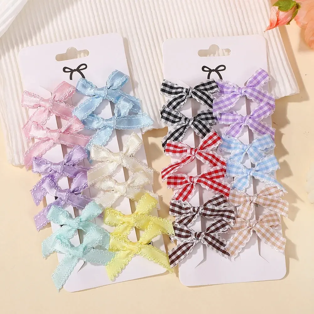 RAINBOW BOWS 12Pcs/set Ins Style Girls Mini Bowknot Hairclips Y2k Lace Side Ribbon Hairgripes Fashion Partry Dress Up for Head
