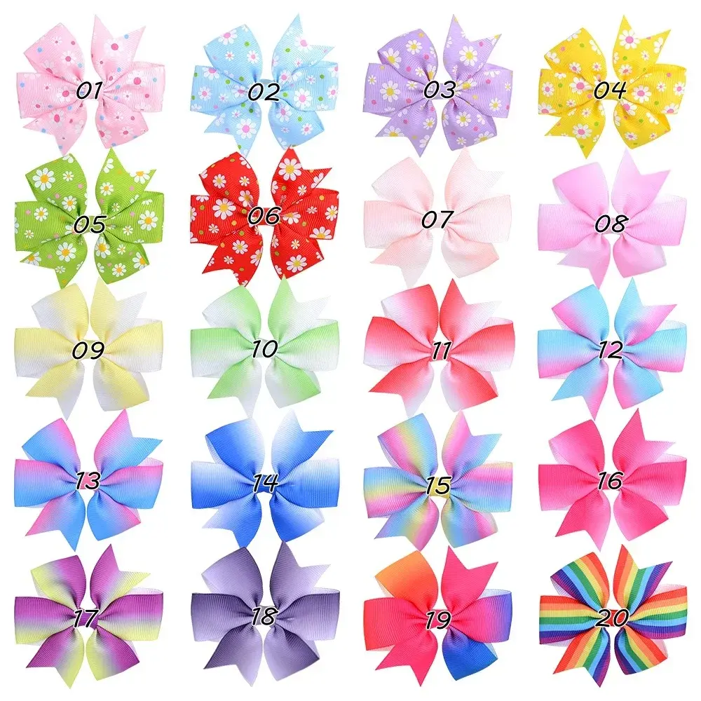450Pcs 3.2 Inches Grosgrain Ribbon Bows Rainbows  Hairpins For Girls Random Color Bowknot Handmade Hair Accessories Wholesale
