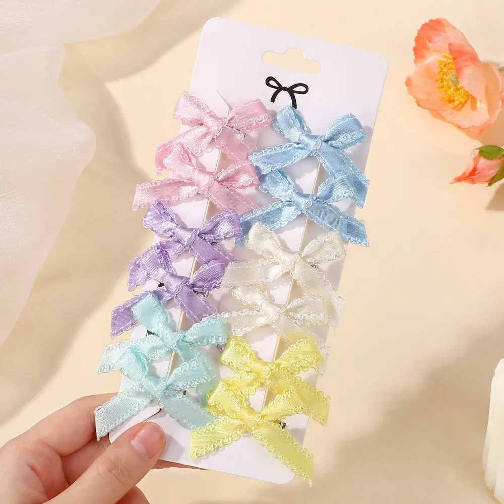 RAINBOW BOWS 12Pcs/set Ins Style Girls Mini Bowknot Hairclips Y2k Lace Side Ribbon Hairgripes Fashion Partry Dress Up for Head