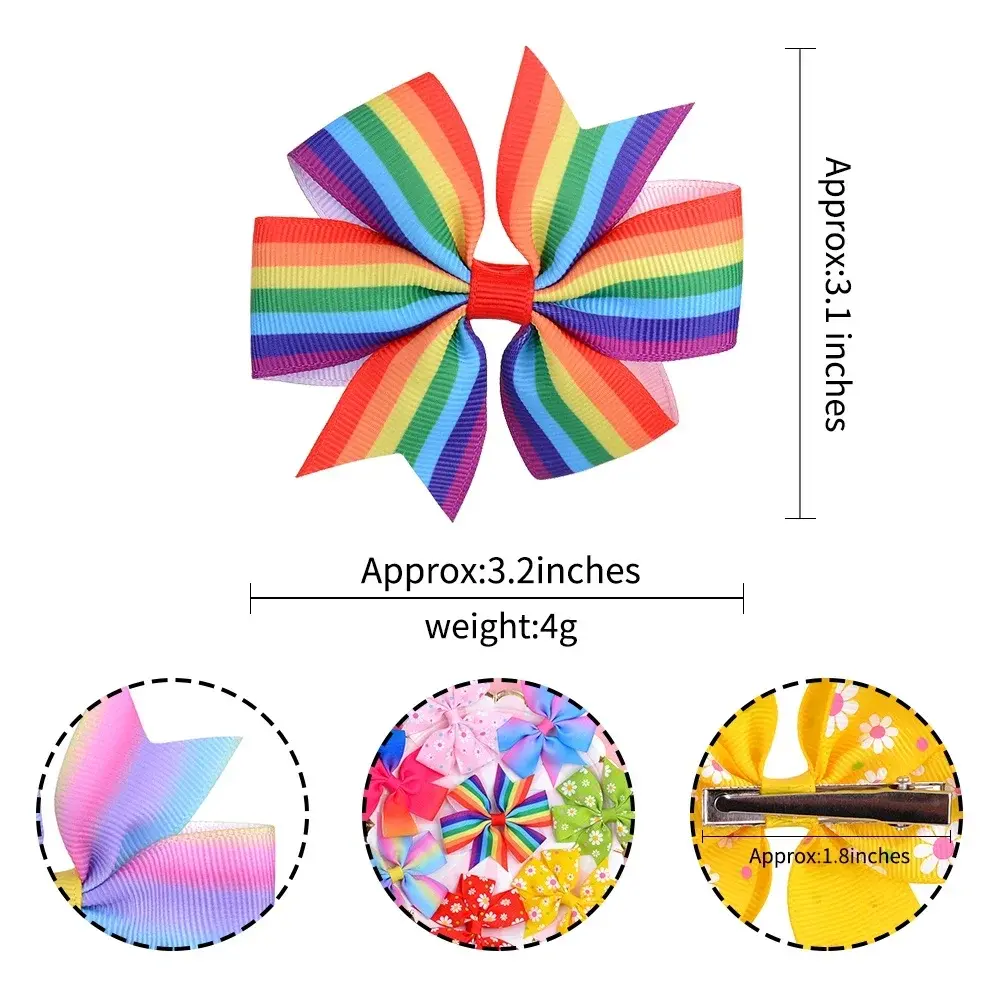 450Pcs 3.2 Inches Grosgrain Ribbon Bows Rainbows  Hairpins For Girls Random Color Bowknot Handmade Hair Accessories Wholesale
