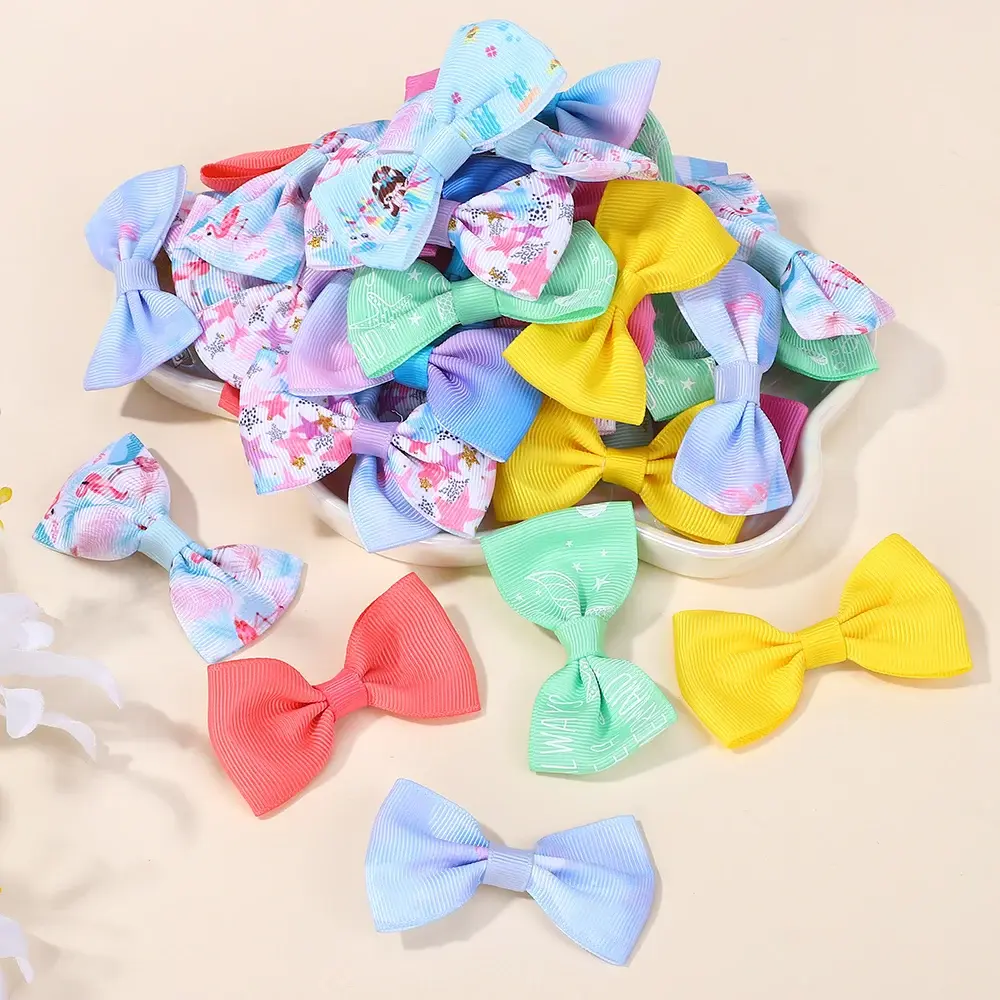 500 Pcs/lot 2.75" Rainbow Unicorn Star Hair Bows Clip for Girls Random Color Hairgrips Headwear Child Hair Accessories Wholesale
