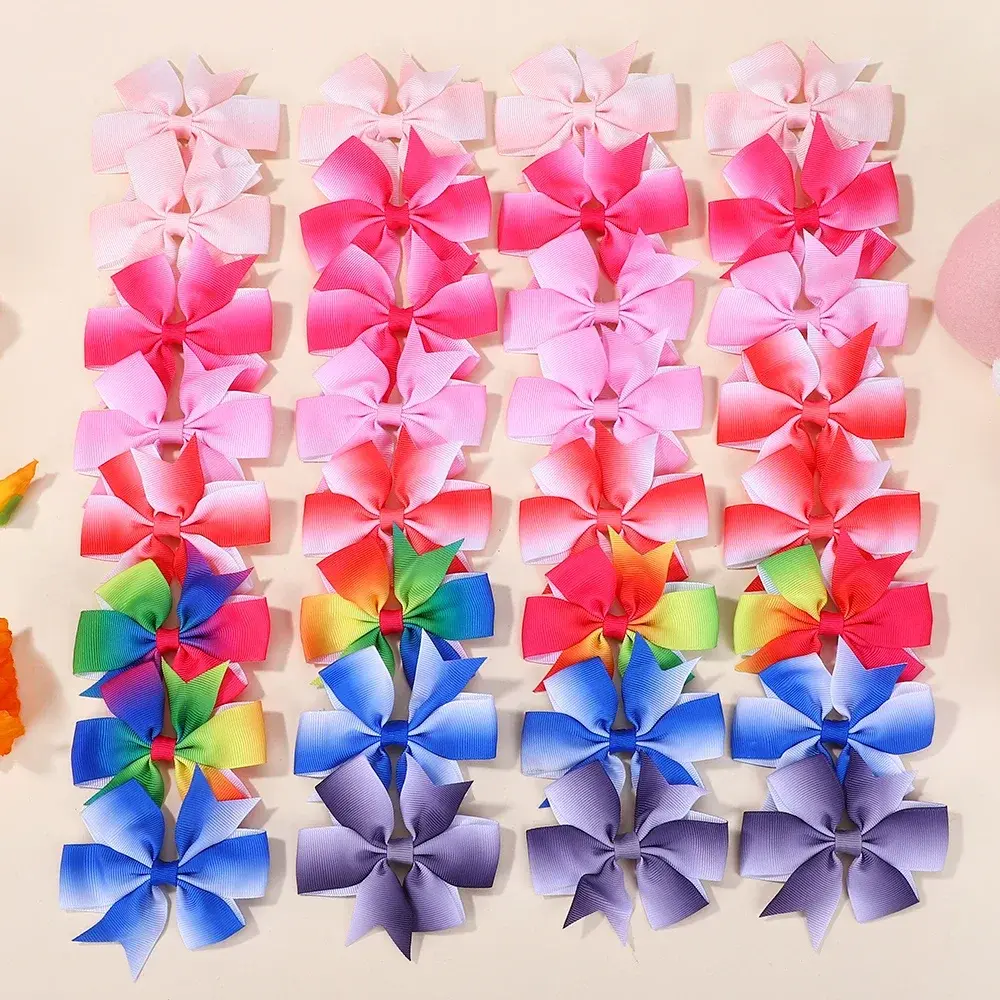 450Pcs 3.2 Inches Grosgrain Ribbon Bows Rainbows  Hairpins For Girls Random Color Bowknot Handmade Hair Accessories Wholesale