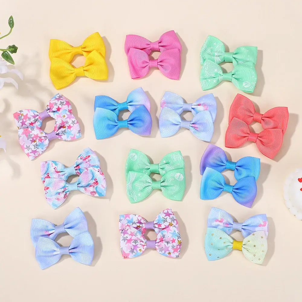 500 Pcs/lot 2.75" Rainbow Unicorn Star Hair Bows Clip for Girls Random Color Hairgrips Headwear Child Hair Accessories Wholesale