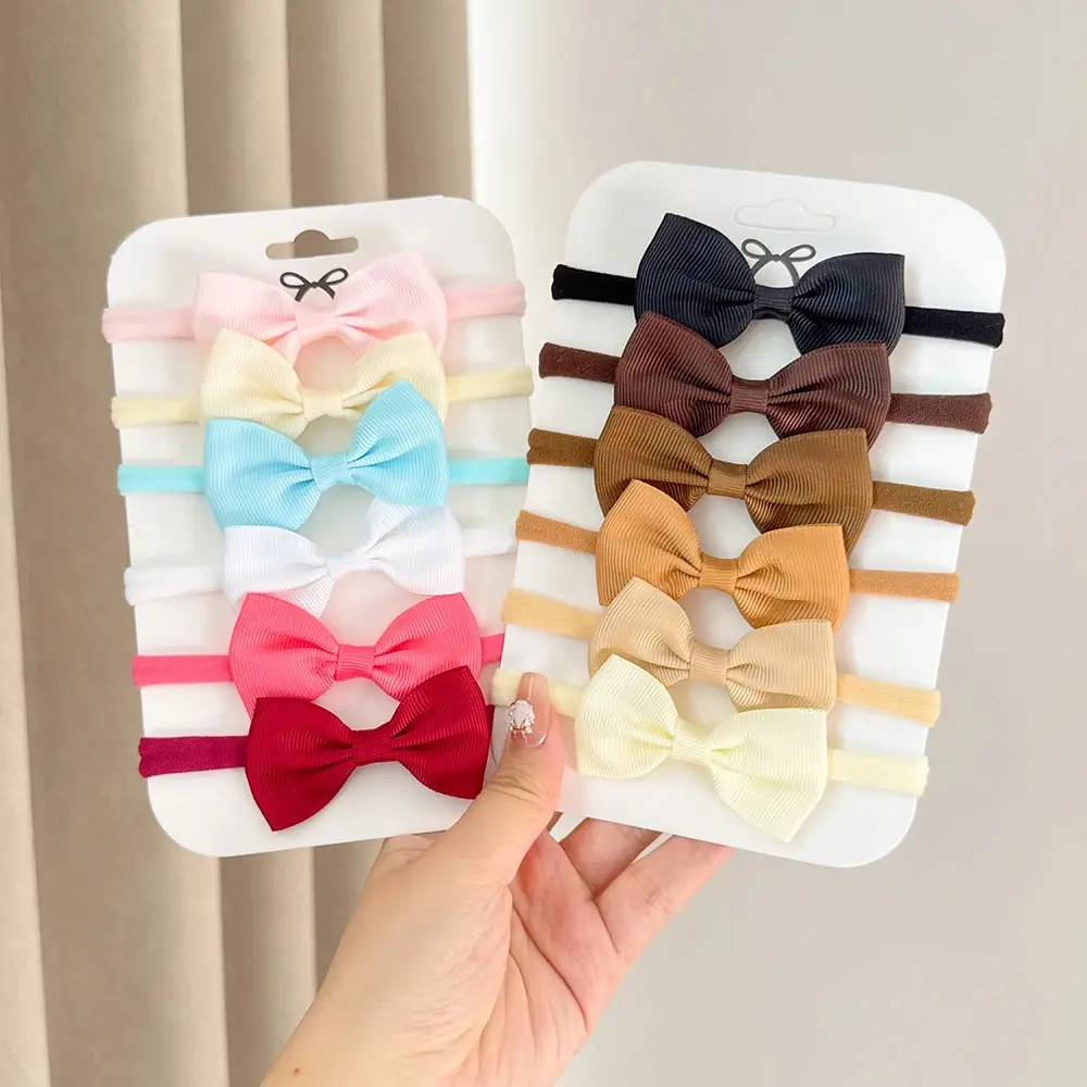 RAINBOW BOWS 6Pcs/set 2.7inch Bows Ribbon Hair Band Lovely Casual Elastic Head Band Solid Cute Baby Bowknot Toddler Headtie