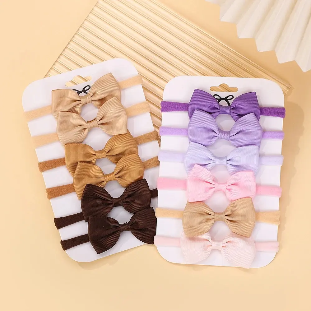 RAINBOW BOWS 6Pcs/set 2.7inch Bows Ribbon Hair Band Lovely Casual Elastic Head Band Solid Cute Baby Bowknot Toddler Headtie