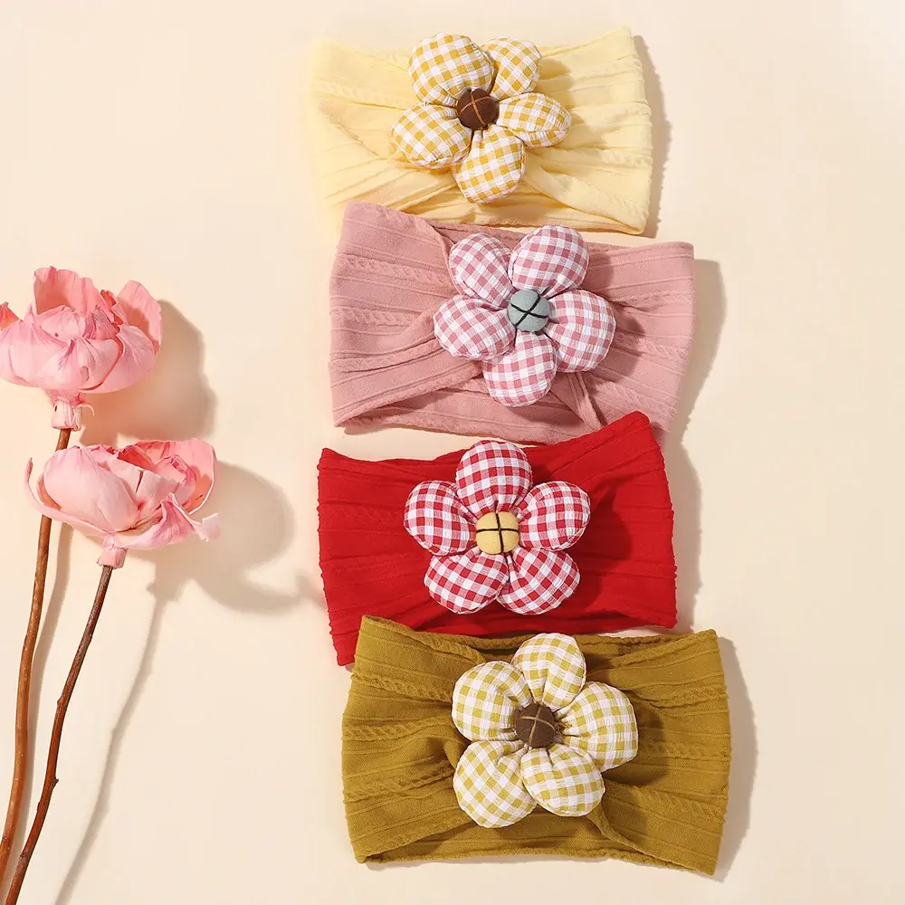 RAINBOW BOWS 1Pc Soft Nylon Flower Headscarf Astique Suitable for Baby Girl Headband Elastic Hairband Turban Hair Accessories