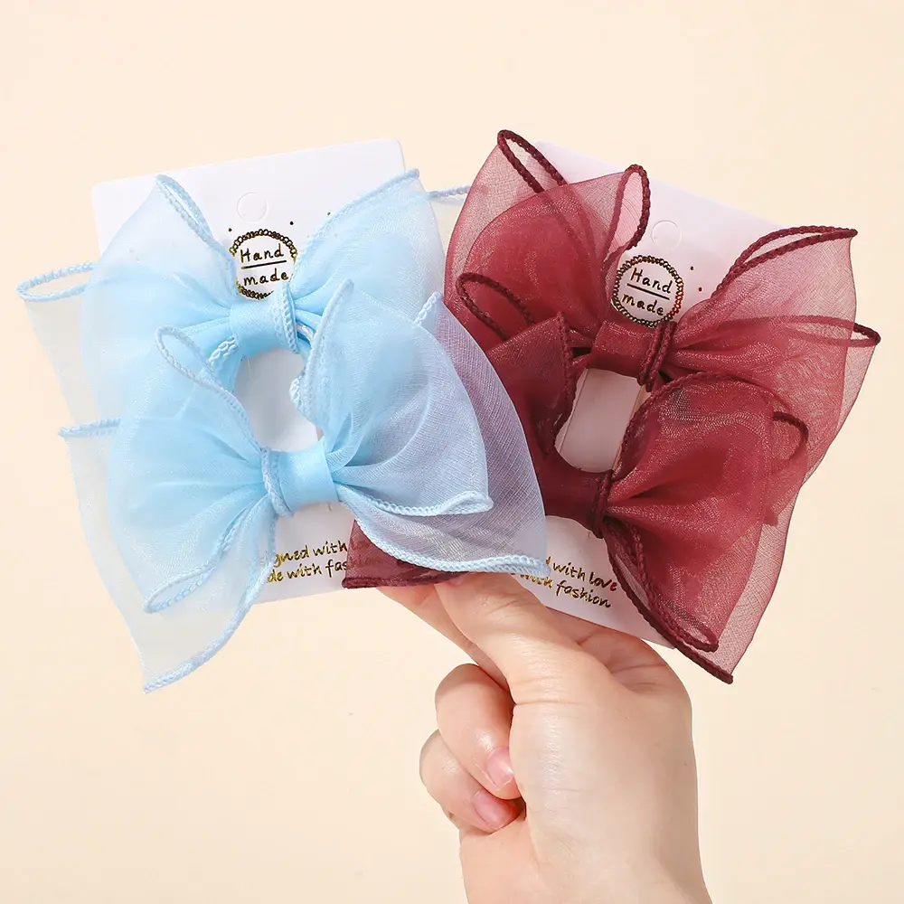 RAINBOW BOWS 2Pcs/lot Double Layer Yarn Bowknot Hair Clips Boutique Bows Kids Hair Accessories Girls Lovely Hairgripes Gift Set