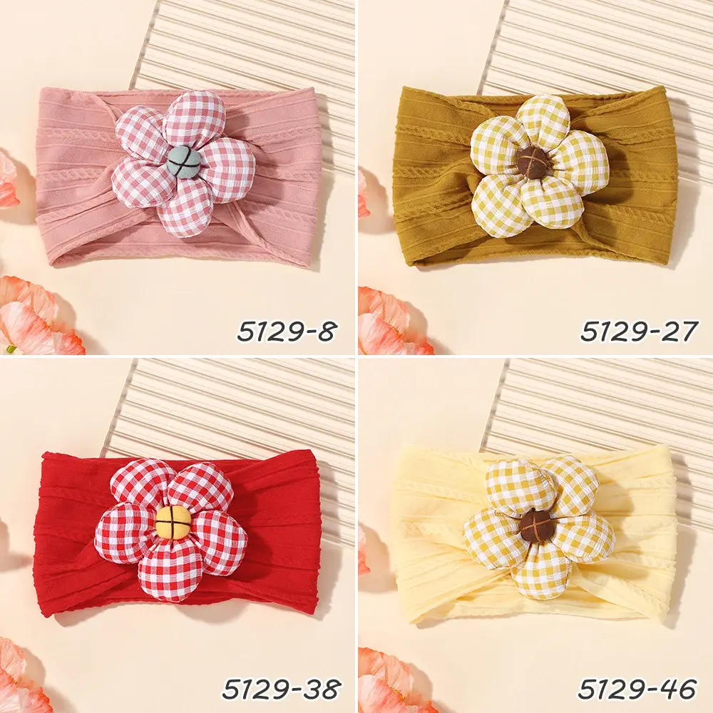 RAINBOW BOWS 1Pc Soft Nylon Flower Headscarf Astique Suitable for Baby Girl Headband Elastic Hairband Turban Hair Accessories