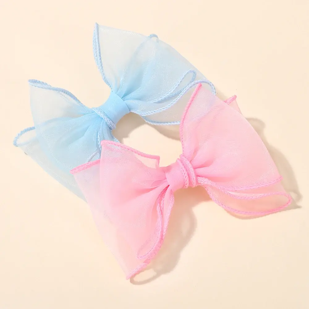 RAINBOW BOWS 2Pcs/lot Double Layer Yarn Bowknot Hair Clips Boutique Bows Kids Hair Accessories Girls Lovely Hairgripes Gift Set
