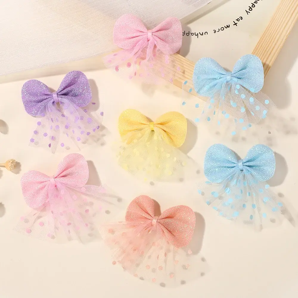 RAINBOW BOWS 2Pcs/lot Girls Lovely Bowknot Hair Clips Cheer Bow Glitter Hairpin Princess Yarns Polka Dot Hairgripes Headdress