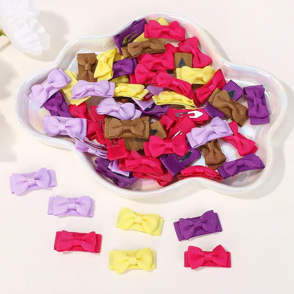 1600 Pcs Mini Ribbon Hair Bows Clips Sweet Girl Bowknot with Clips Random Color BB Clip Headwear Kids Hair Accessories Wholesale