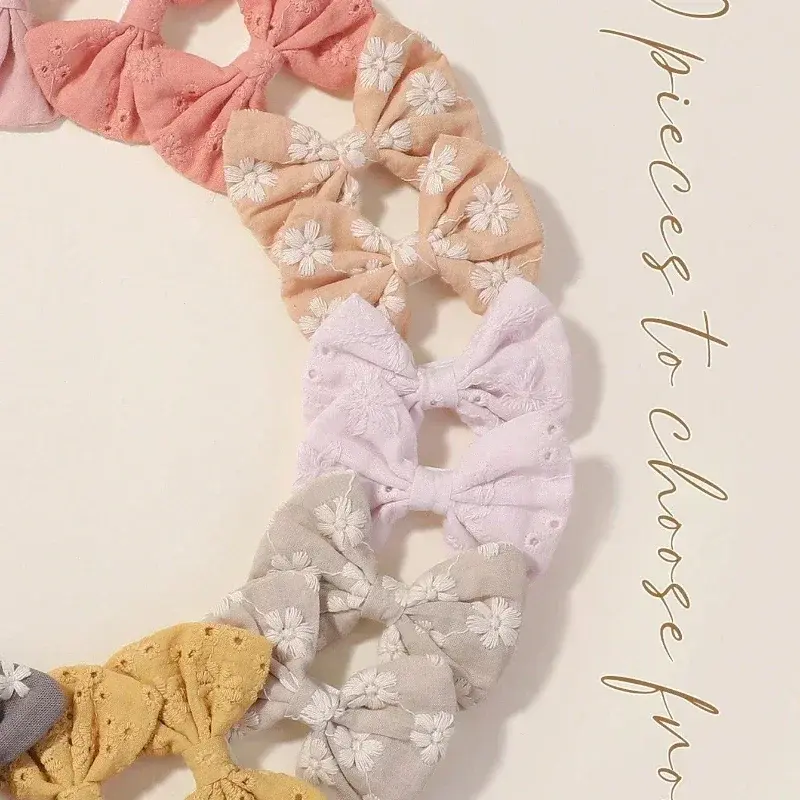 RAINBOW BOWS 12Pcs Embroidered Bows Hair Clips for Girls Cute Cotton Bowknot Hairpins Barrettes Headwear Kids Hair Accessories