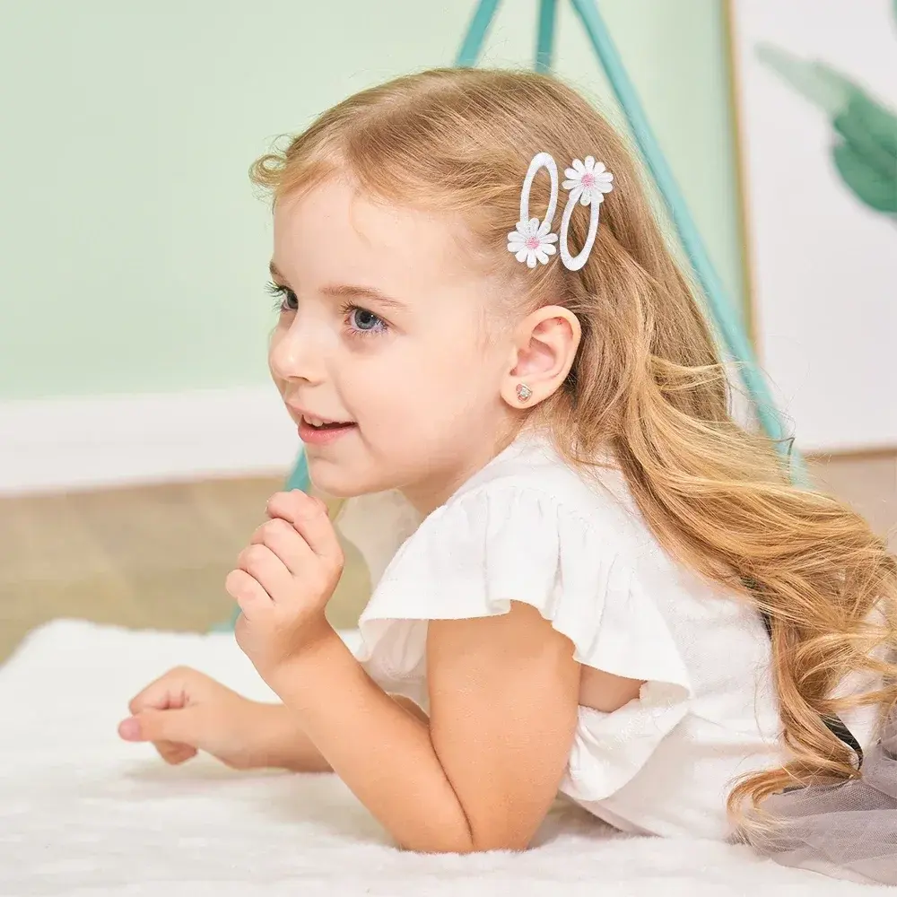 RAINBOW BOWS Sweet Daisy Flower Hair Clips Set for Kids Lace White Barette Princess Hairbangs Hooks Girls Hair Accessories