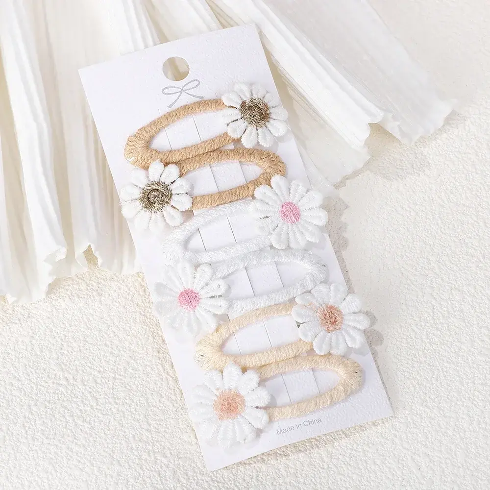 RAINBOW BOWS Sweet Daisy Flower Hair Clips Set for Kids Lace White Barette Princess Hairbangs Hooks Girls Hair Accessories