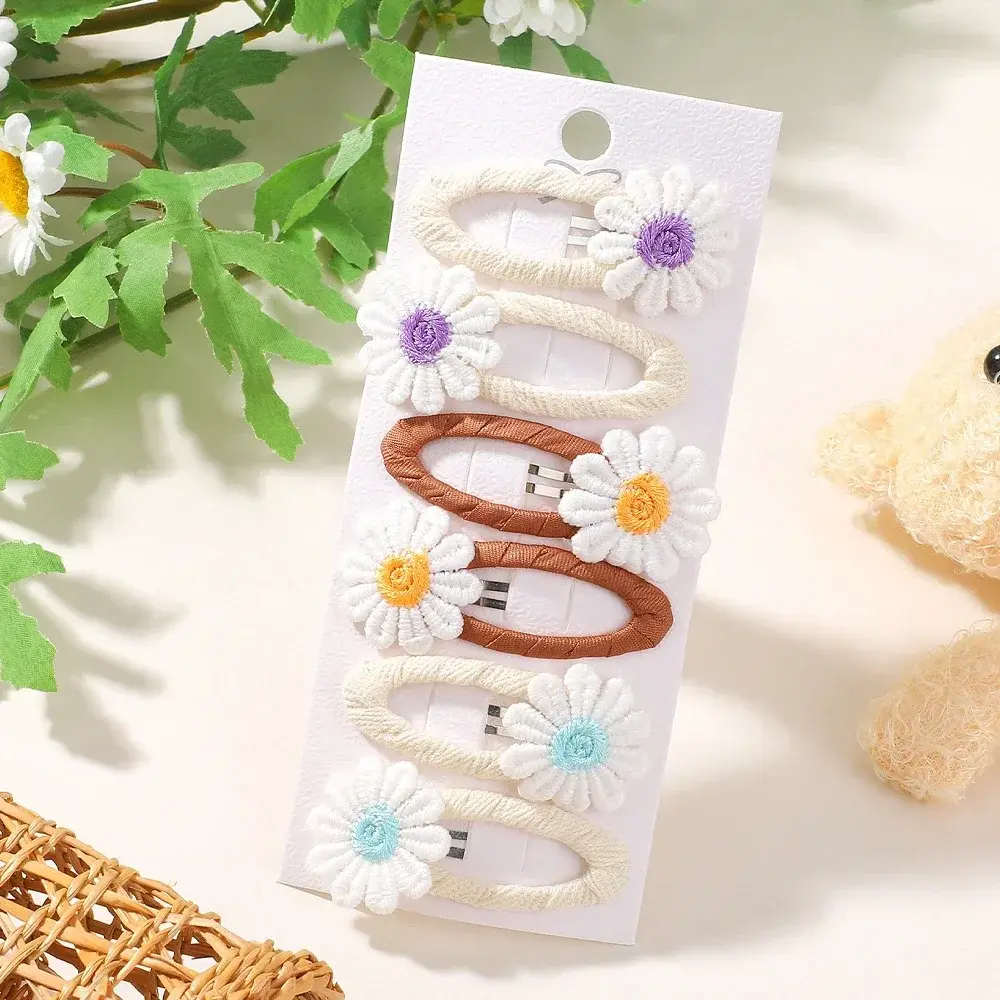 RAINBOW BOWS Sweet Daisy Flower Hair Clips Set for Kids Lace White Barette Princess Hairbangs Hooks Girls Hair Accessories