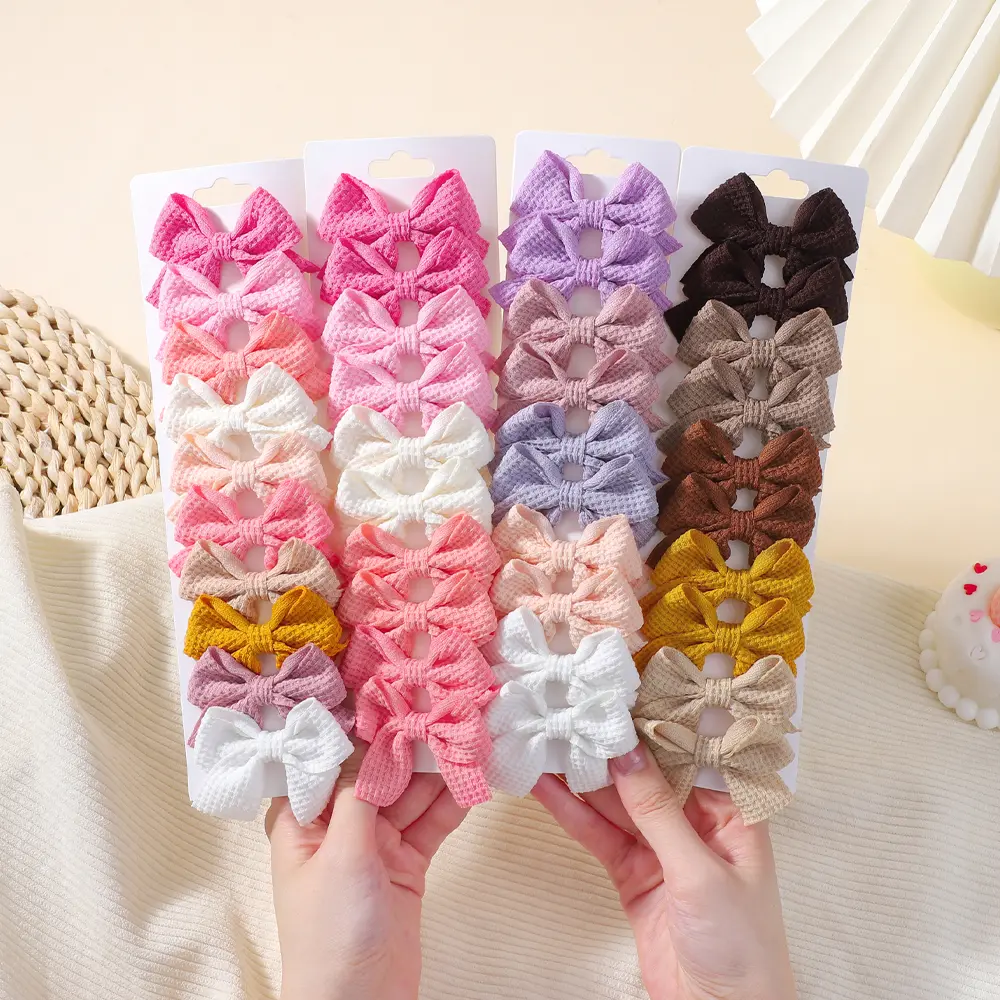 RAINBOW BOWS 10PCS Classic Corn Pattern Hair Clip Girl Bow Alloy Hairgripes Set Solid Color Bowknot Headwear Clips Wholesale