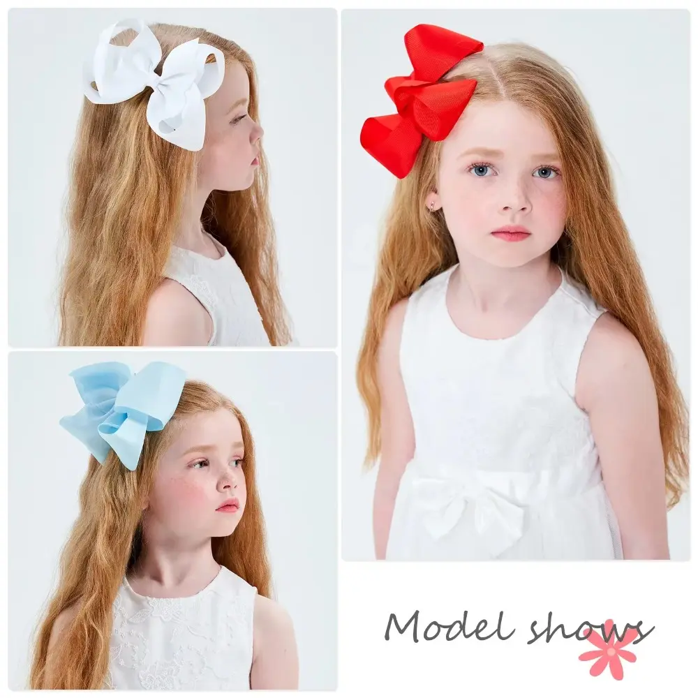 RAINBOW BOWS 6inch Ribbon Hair Bows Hair Clips Set 15Pcs/lot Wholesale Solid Color Cheer Bowknot Hair Bangs Barrette for Girls