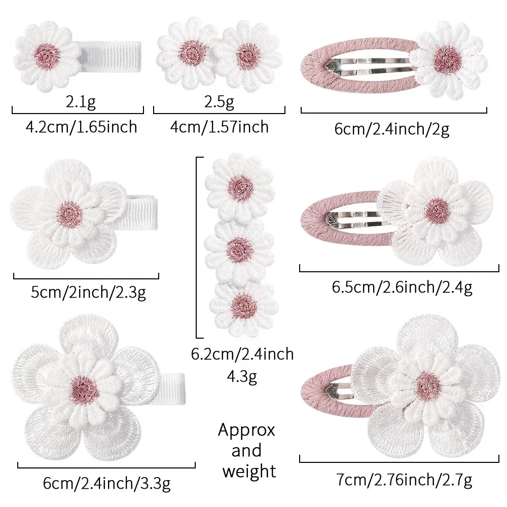 RAINBOW BOWS Sweet Daisy Flower Hair Clips Set for Kids Lace White Barette Princess Hairbangs Hooks Girls Hair Accessories