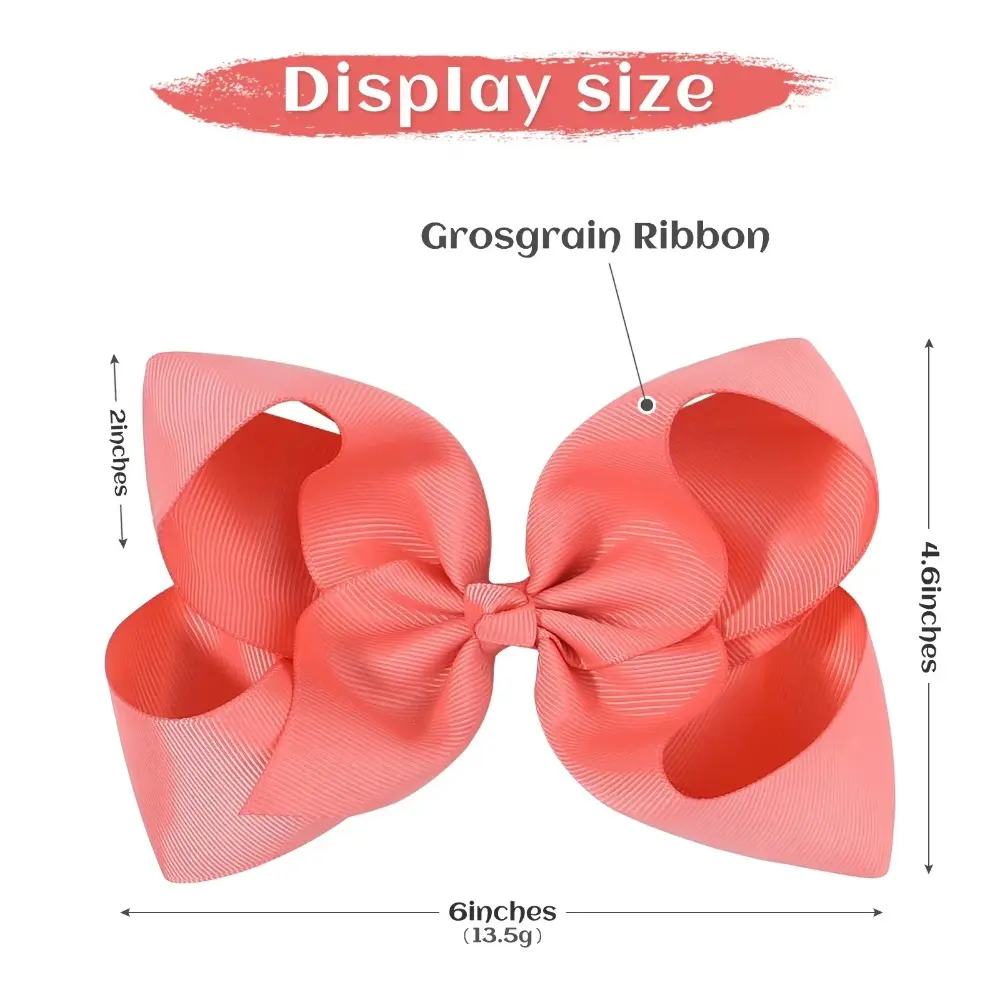 RAINBOW BOWS 6inch Ribbon Hair Bows Hair Clips Set 15Pcs/lot Wholesale Solid Color Cheer Bowknot Hair Bangs Barrette for Girls