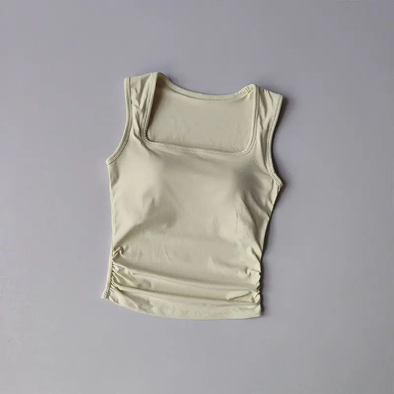 Square Collar Fixed One-piece Sports Vest for Women Running Breast Collection Cross Shaped Fitness Bra Pilates Yoga Suit Summer