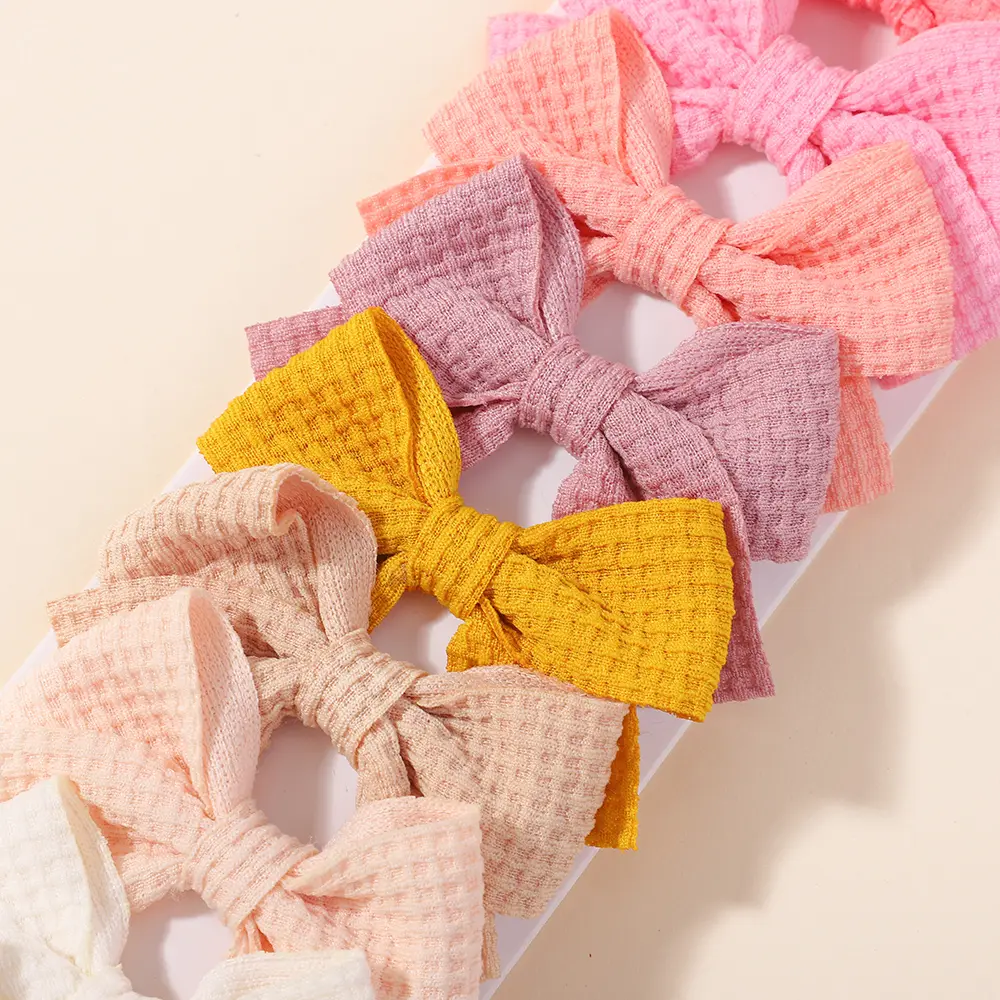 RAINBOW BOWS 10PCS Classic Corn Pattern Hair Clip Girl Bow Alloy Hairgripes Set Solid Color Bowknot Headwear Clips Wholesale