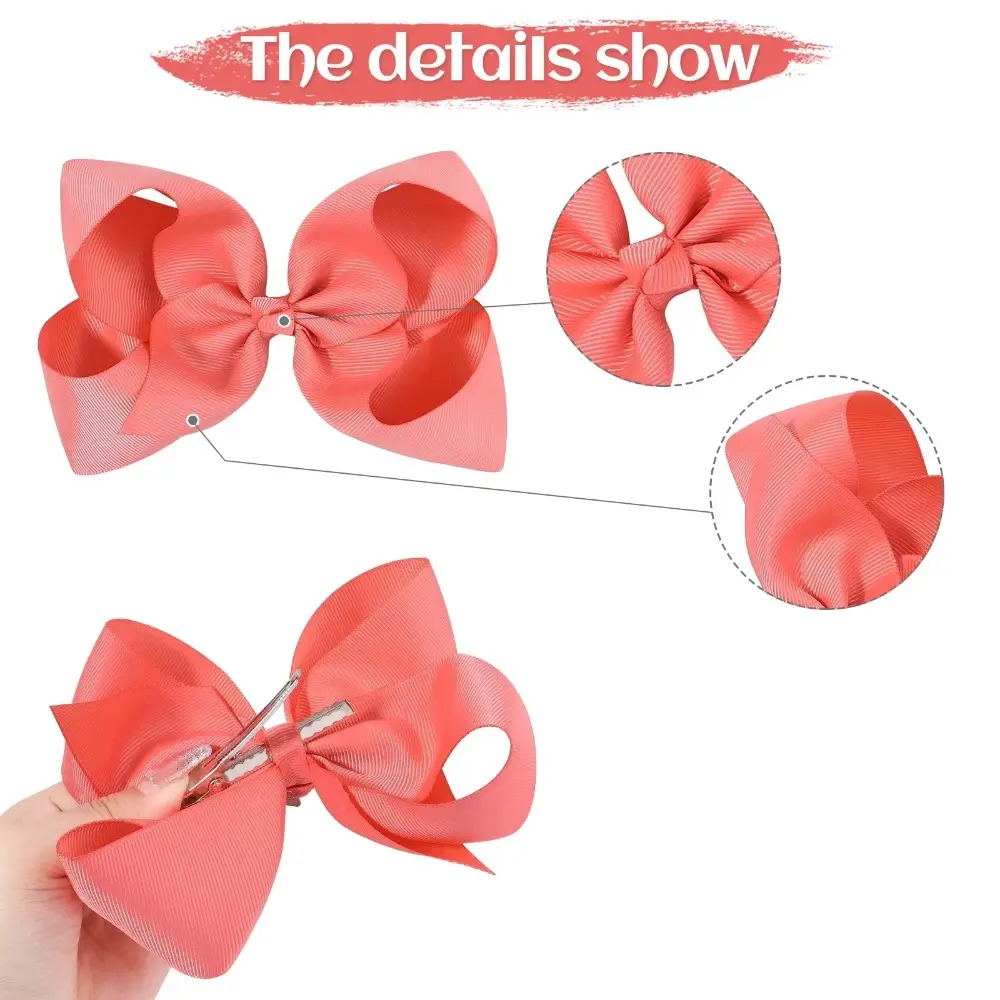 RAINBOW BOWS 6inch Ribbon Hair Bows Hair Clips Set 15Pcs/lot Wholesale Solid Color Cheer Bowknot Hair Bangs Barrette for Girls