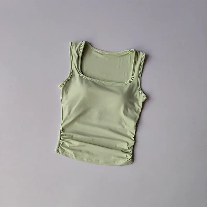 Square Collar Fixed One-piece Sports Vest for Women Running Breast Collection Cross Shaped Fitness Bra Pilates Yoga Suit Summer