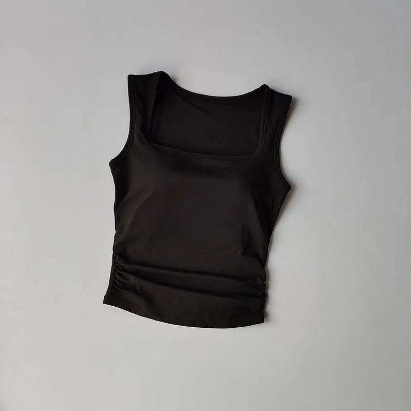 Square Collar Fixed One-piece Sports Vest for Women Running Breast Collection Cross Shaped Fitness Bra Pilates Yoga Suit Summer