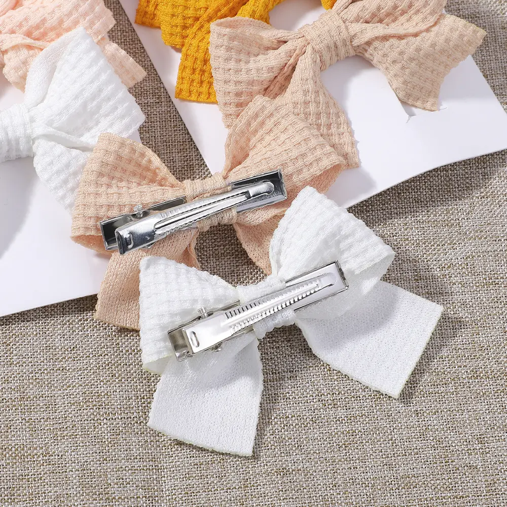 RAINBOW BOWS 10PCS Classic Corn Pattern Hair Clip Girl Bow Alloy Hairgripes Set Solid Color Bowknot Headwear Clips Wholesale