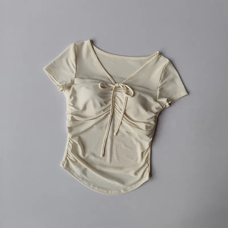 New Yoga Short-sleeved T-shirt for Women with Breast Pads in Spring and Summer Pure Hot Girls Slim and Slim Mesh Short Top