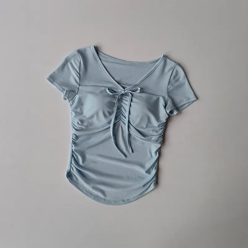 New Yoga Short-sleeved T-shirt for Women with Breast Pads in Spring and Summer Pure Hot Girls Slim and Slim Mesh Short Top