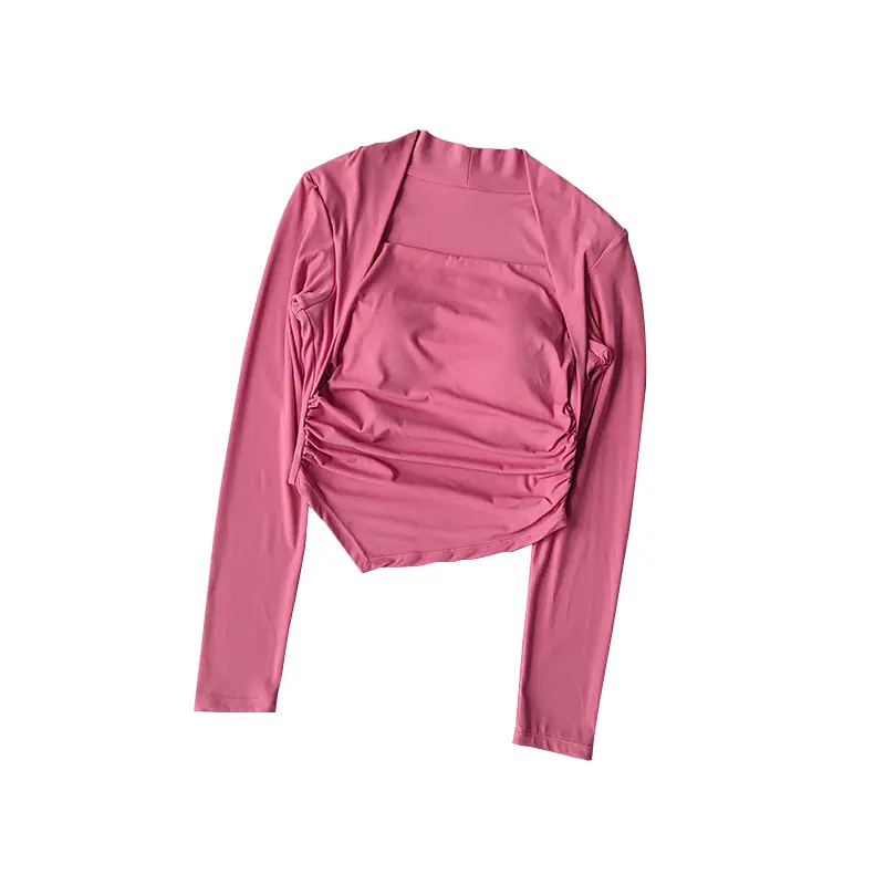 Fake Two Piece Yoga Long Sleeve One Piece Cup Slim Fit Sports T-shirt Running Breathable Quick Drying Fitness Top Slimming