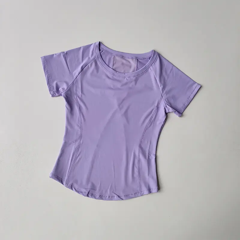 Mesh Splicing Yoga Short-sleeved Sports T-shirt Women's Round Neck Top Summer Thin Loose Running Fitness Clothing Half-sleeved