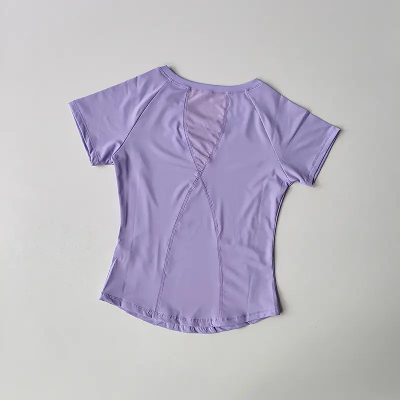 Mesh Splicing Yoga Short-sleeved Sports T-shirt Women's Round Neck Top Summer Thin Loose Running Fitness Clothing Half-sleeved