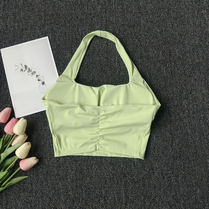 Sports Vest for Women Wearing Chest Pad Shockproof Fitness Bra with Neck Halter Fast Drying Beautiful Back Yoga Underwear Summer