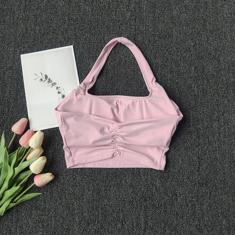 Sports Vest for Women Wearing Chest Pad Shockproof Fitness Bra with Neck Halter Fast Drying Beautiful Back Yoga Underwear Summer