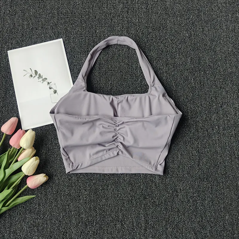 Sports Vest for Women Wearing Chest Pad Shockproof Fitness Bra with Neck Halter Fast Drying Beautiful Back Yoga Underwear Summer