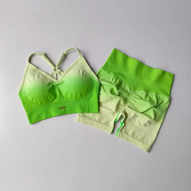Gradient Back Exercise Set Women's Speed Running Sports Bras Leggings 2PCS Suit Pant Contrast Yoga Fitness Tank Crop Top Clothes