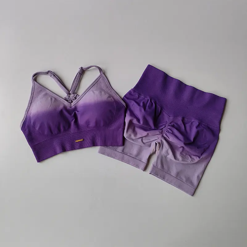 Gradient Back Exercise Set Women's Speed Running Sports Bras Leggings 2PCS Suit Pant Contrast Yoga Fitness Tank Crop Top Clothes