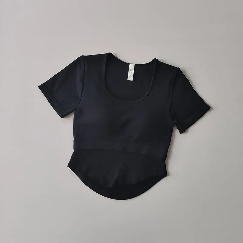 New Fixed Strap Chest Cushion Yoga Suit Short Sleeve Slim Fit Sports Top Women's Quick Dry Running Slim Fitness Shirt Clothing
